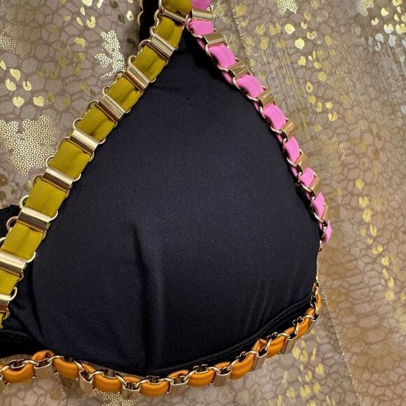 Lily Rose Paradise Black Pink Orange Yellow Gold Plated Chain Triangle Bikini To - Picture 2 of 12